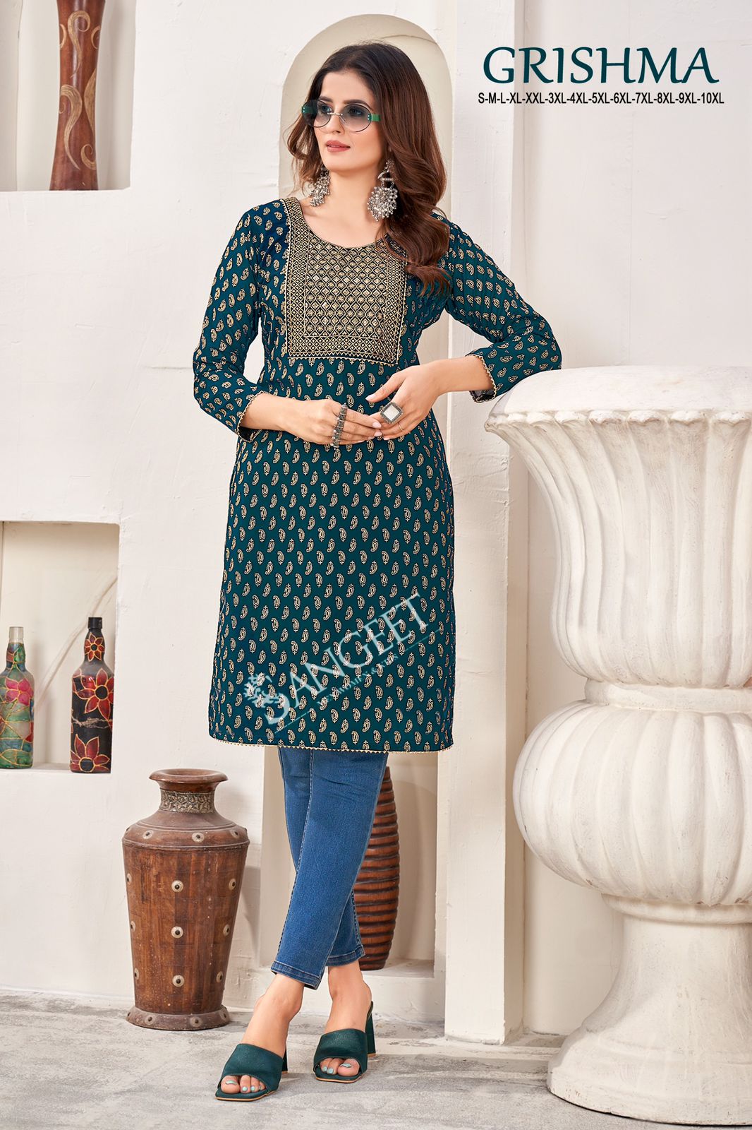 Grishma Mom Foil Printed Georgette Kurtis Wholesale Online
